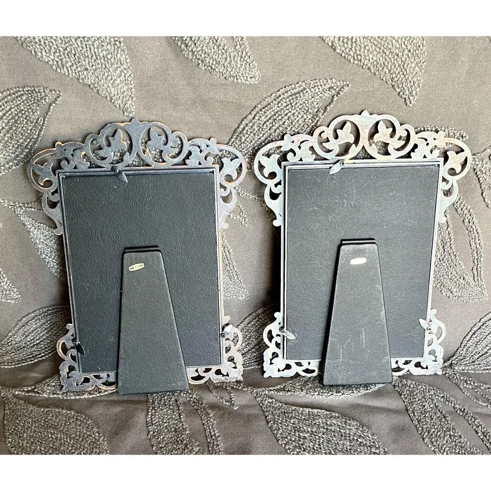 Metal Free Standing Frames Pair (2) Orange Ornate Matte Glass Taiwan Autumn Fall